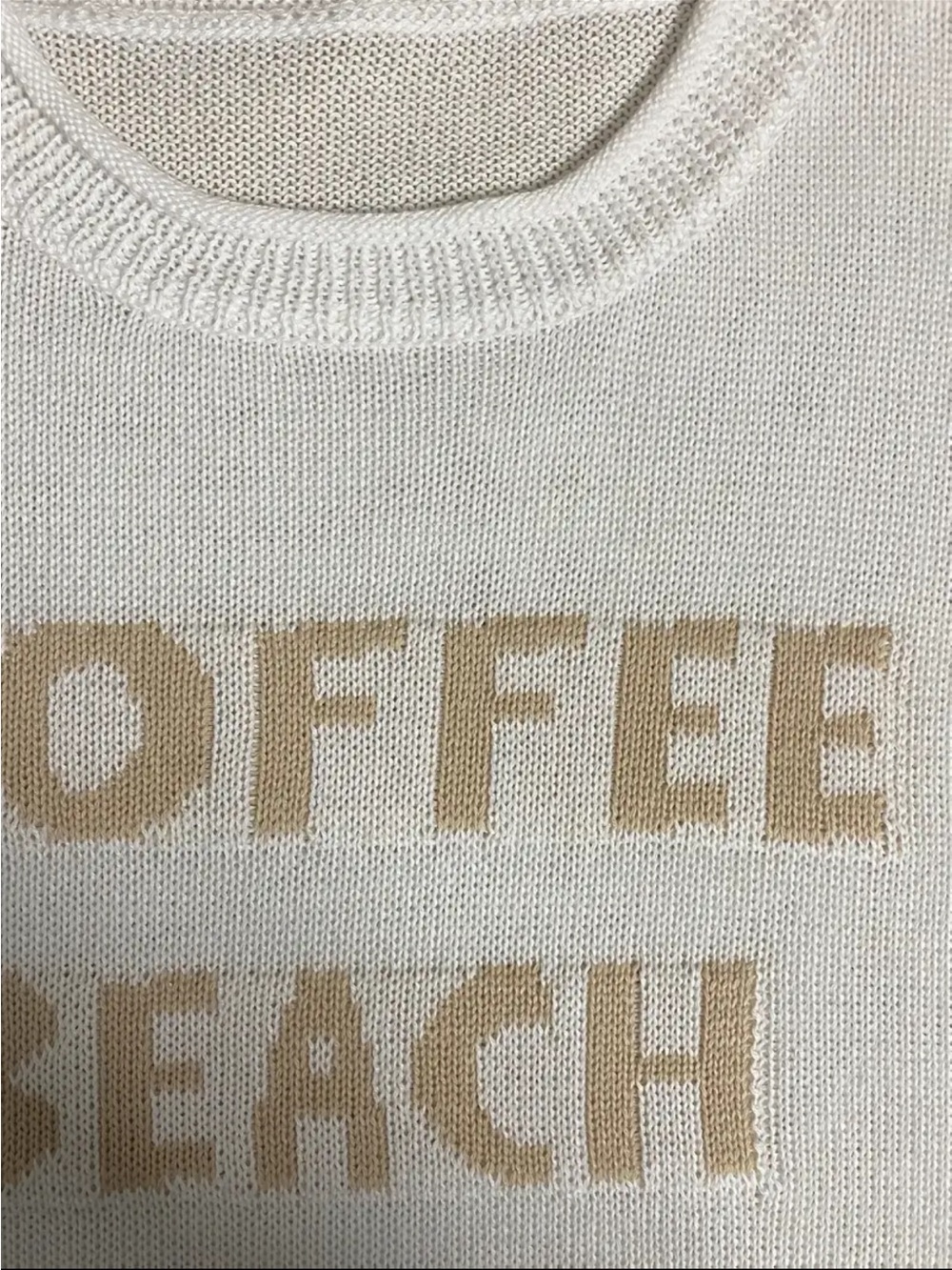 NWOT Women’s White Knit Sweater - 'Coffee Beach Repeat' Graphic, Multiple Sizes - Picture 3 of 6